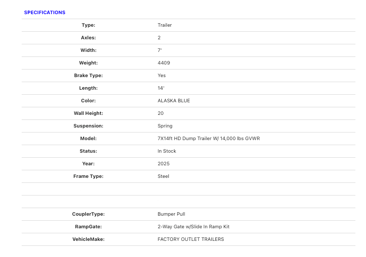 RENT - Dump Trailer Alaska Blue