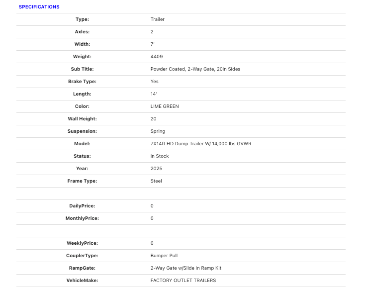 Dump Trailer Lime Green
