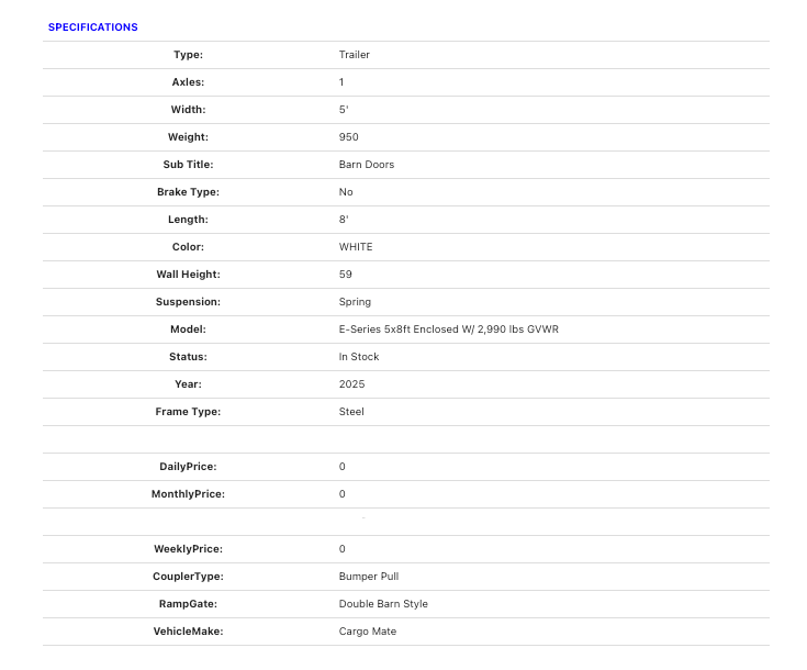 Enclosed Trailer White E-Series 5x8ft
