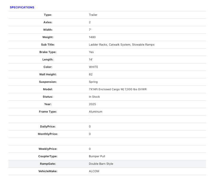 Enclosed Trailer 7x14ft Aluminum