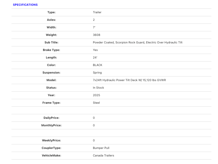RENT - FlatDeck Trailer 7x24ft Hydraulic Power Tilt